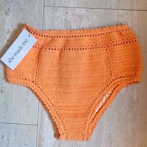New She Made Me Cotton Crochet Knit Essential High-Waisted Bikini Bottoms